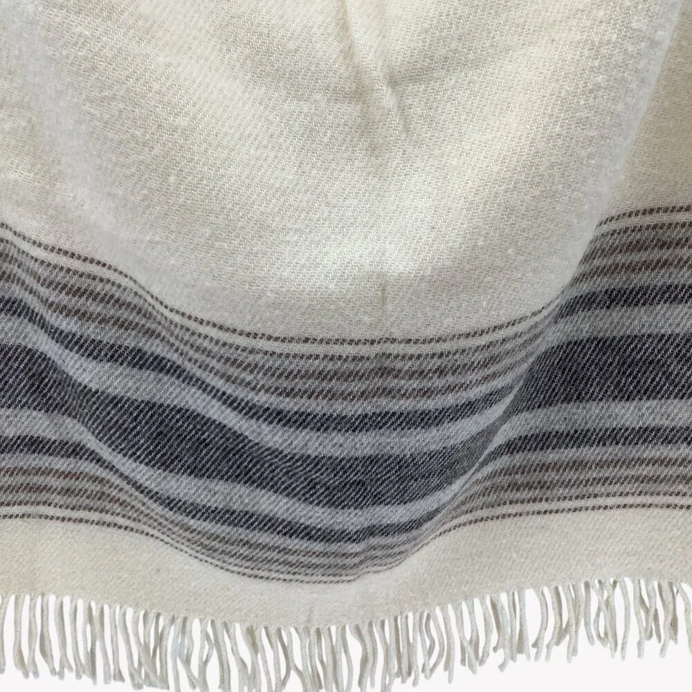 Vintage Alafoss Super Light Plaid Throw Blanket 100% Virgin Wool Ivory & Gray - Picture 3 of 7